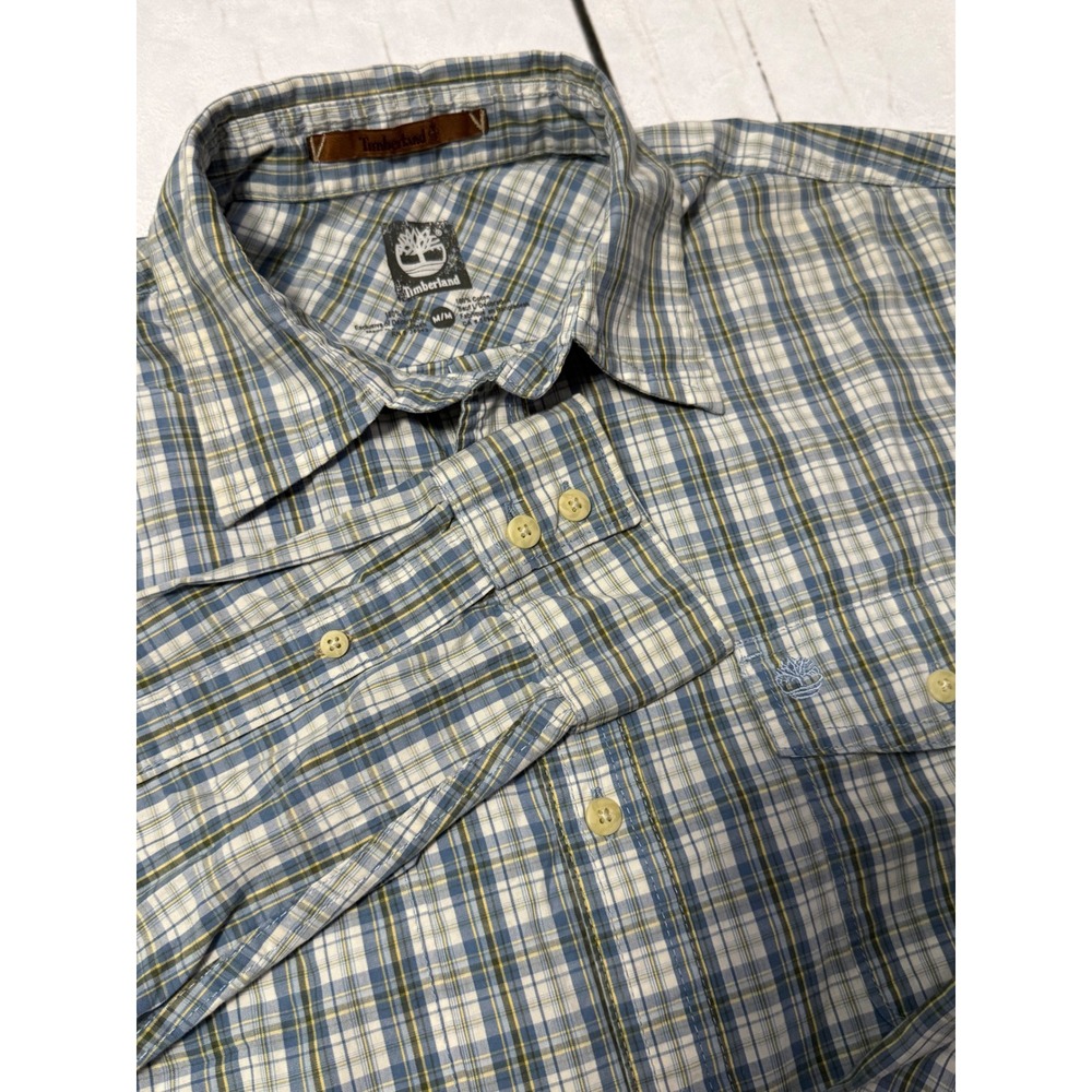 Timberland Mens Blue Plaid Long Sleeve Button Down Cotton Shirt Size M